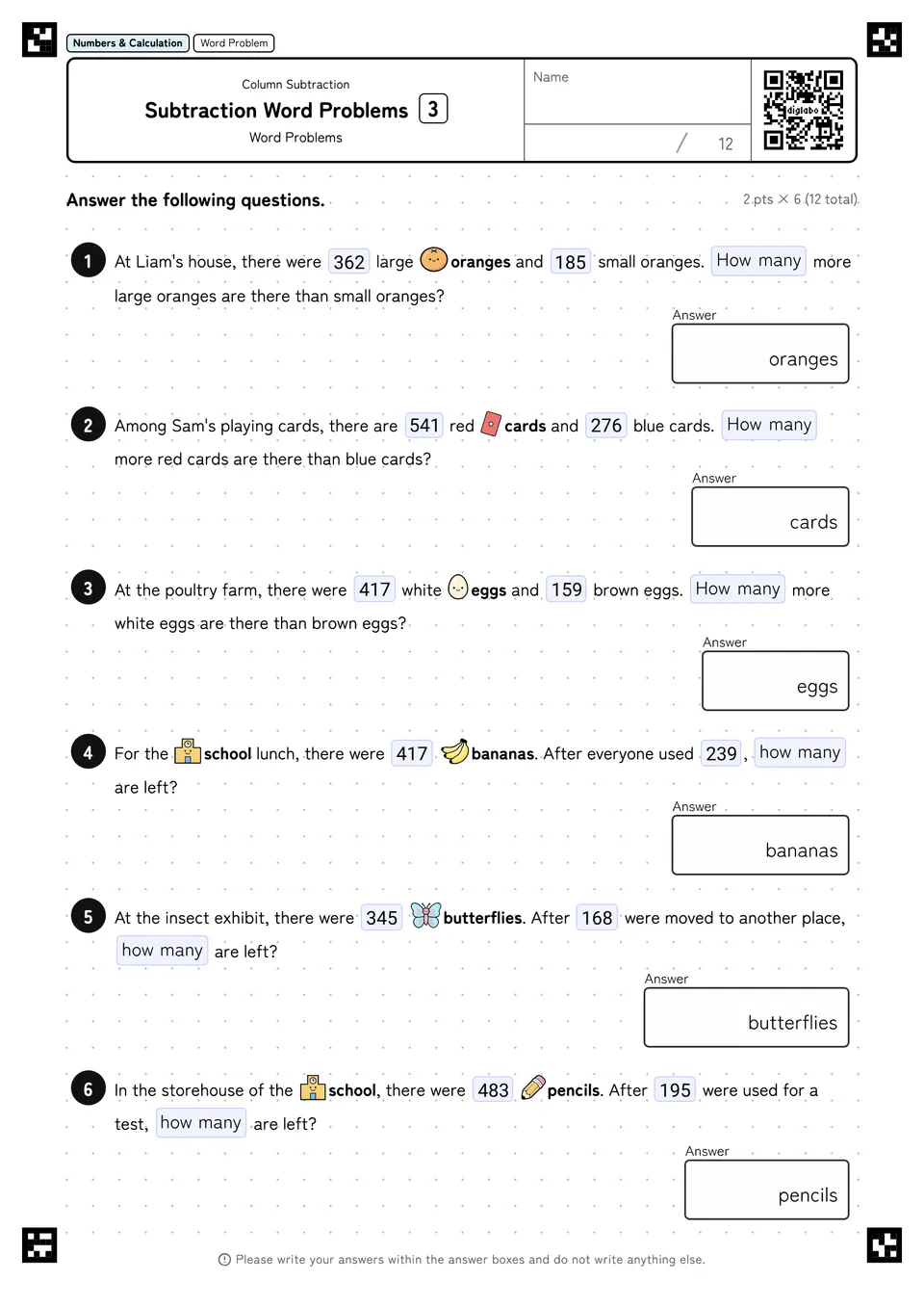 Subtraction Word Problems 3