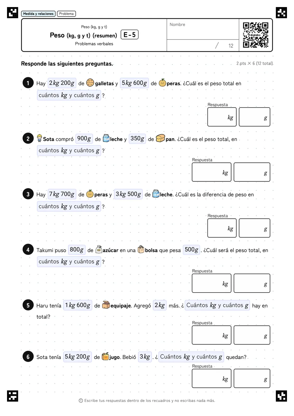 Peso (kg, g y t) (resumen) E-5