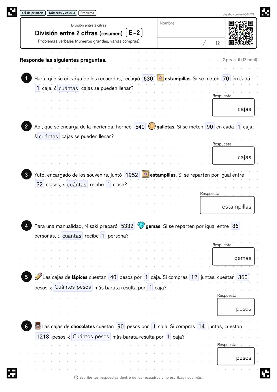 4.º de primaria División entre 2 cifras División entre 2 cifras (resumen)