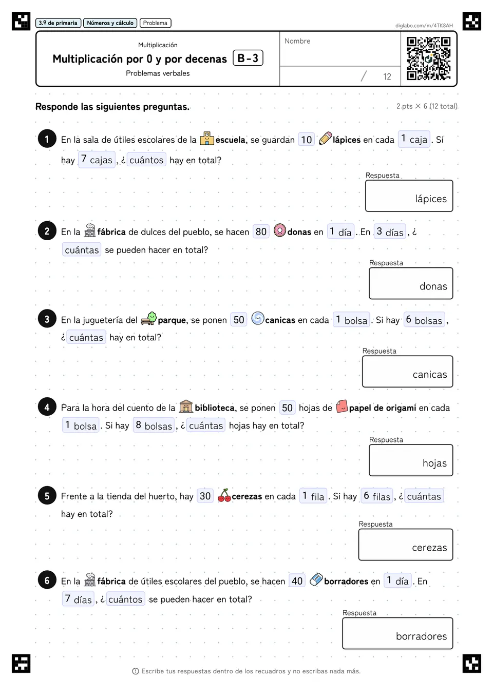 3.º de primaria Multiplicación Multiplicación por 0 y por decenas