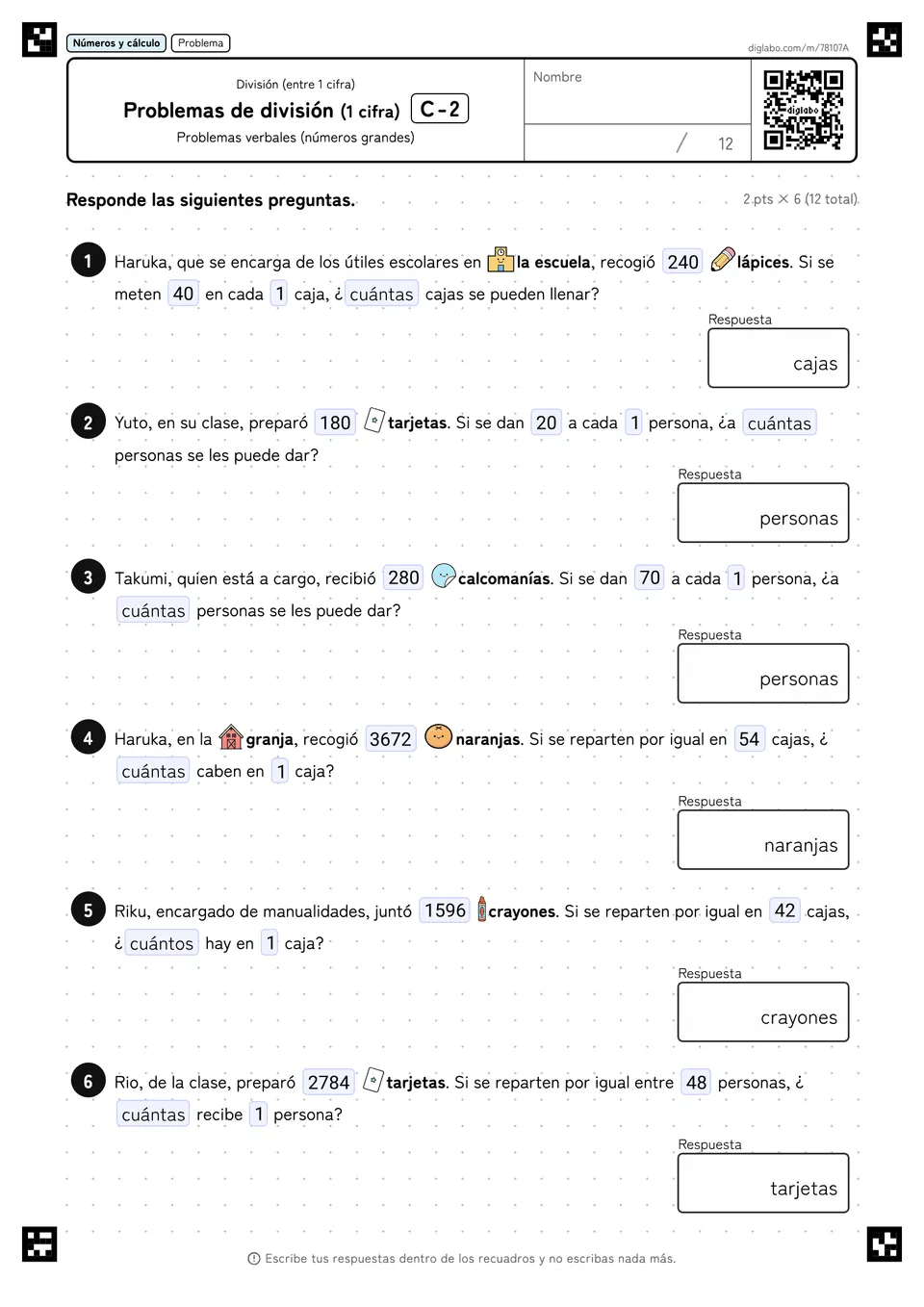 Problemas de división (1 cifra) C-2