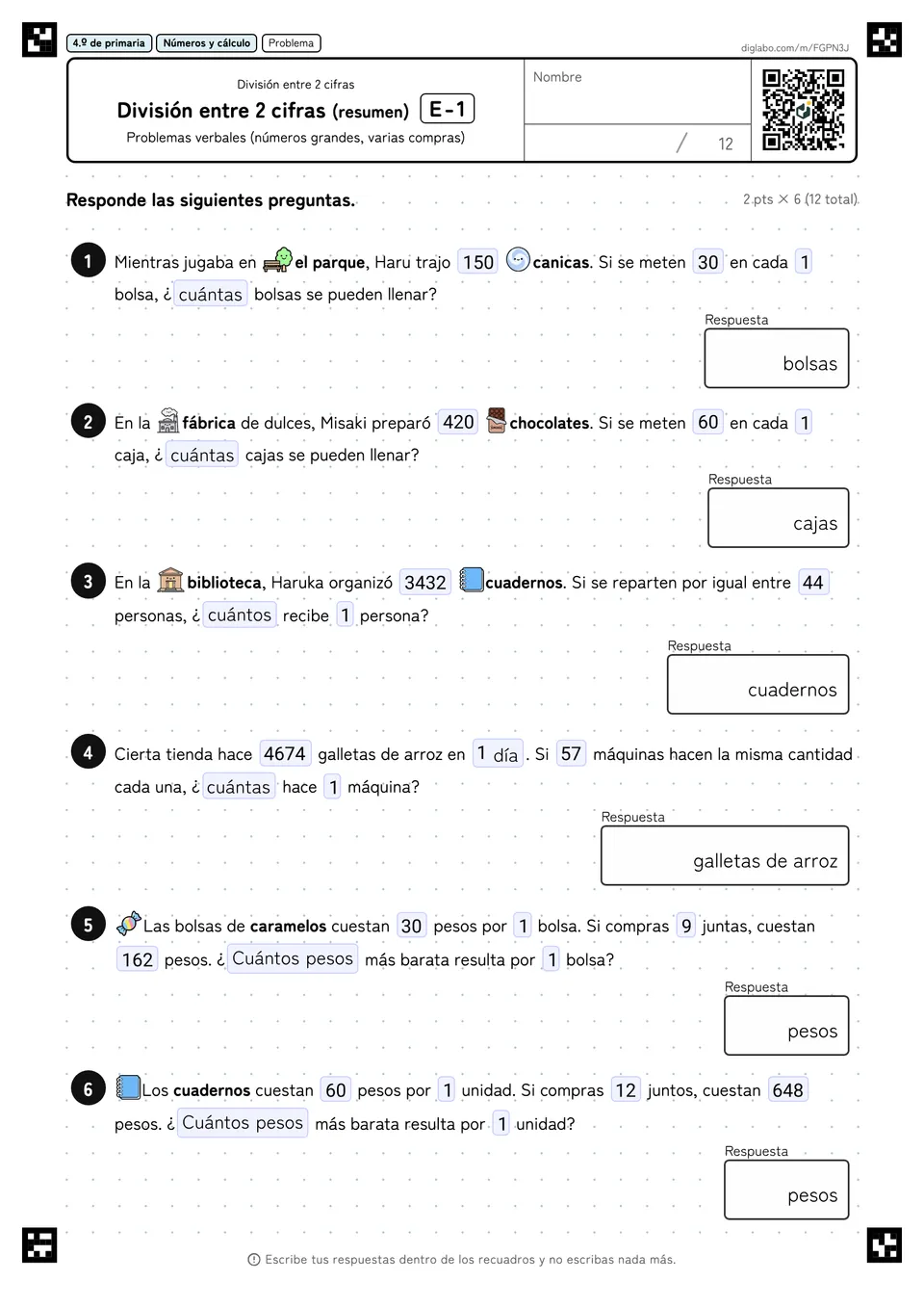 4.º de primaria División entre 2 cifras División entre 2 cifras (resumen)