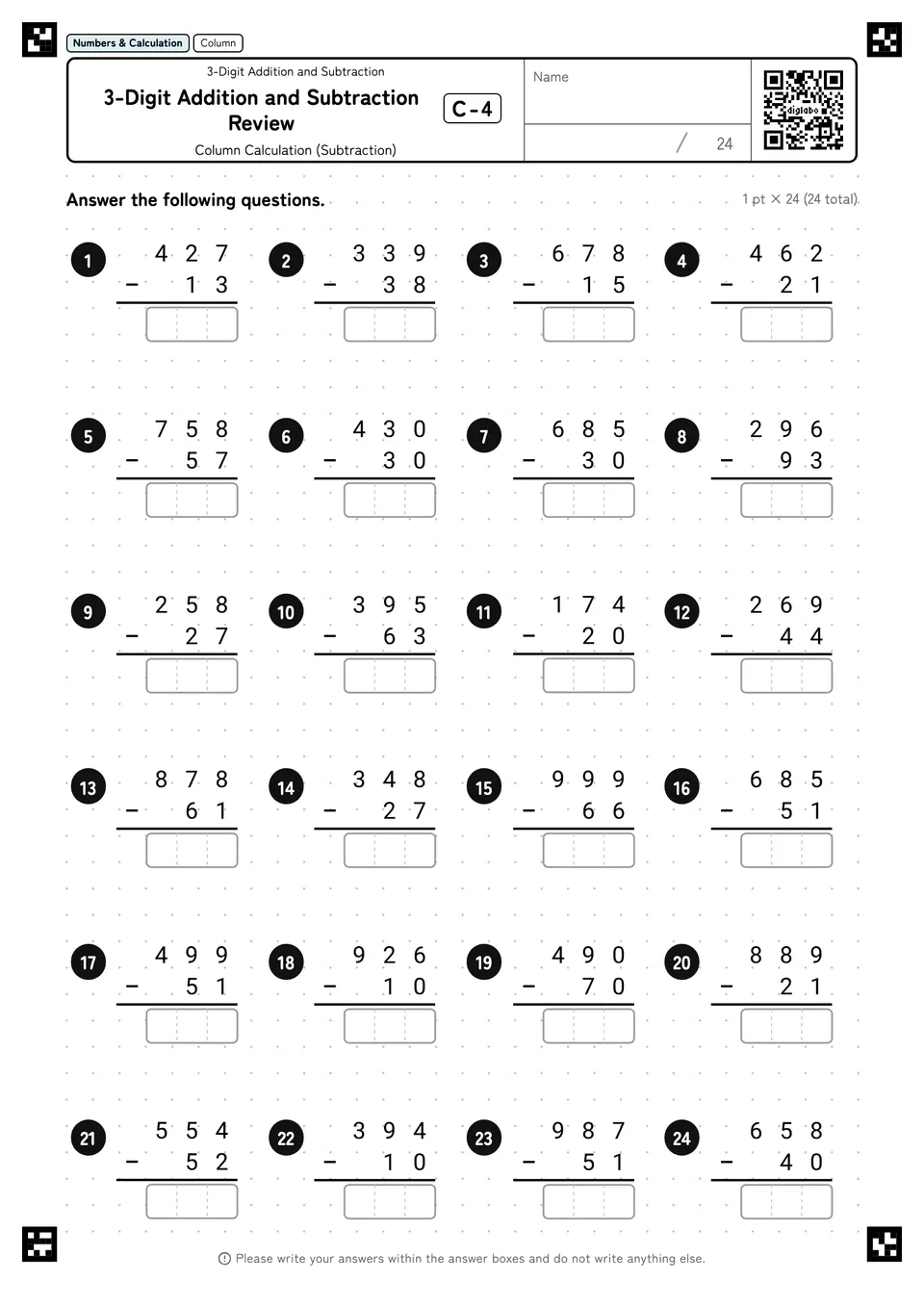 3-Digit Addition and Subtraction Review C-4