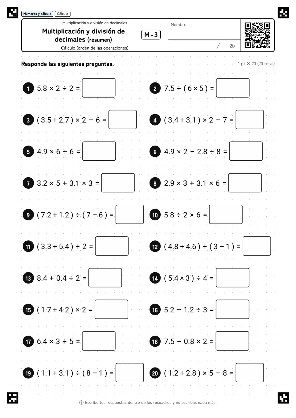 Multiplicación y división de decimales (resumen) M-3