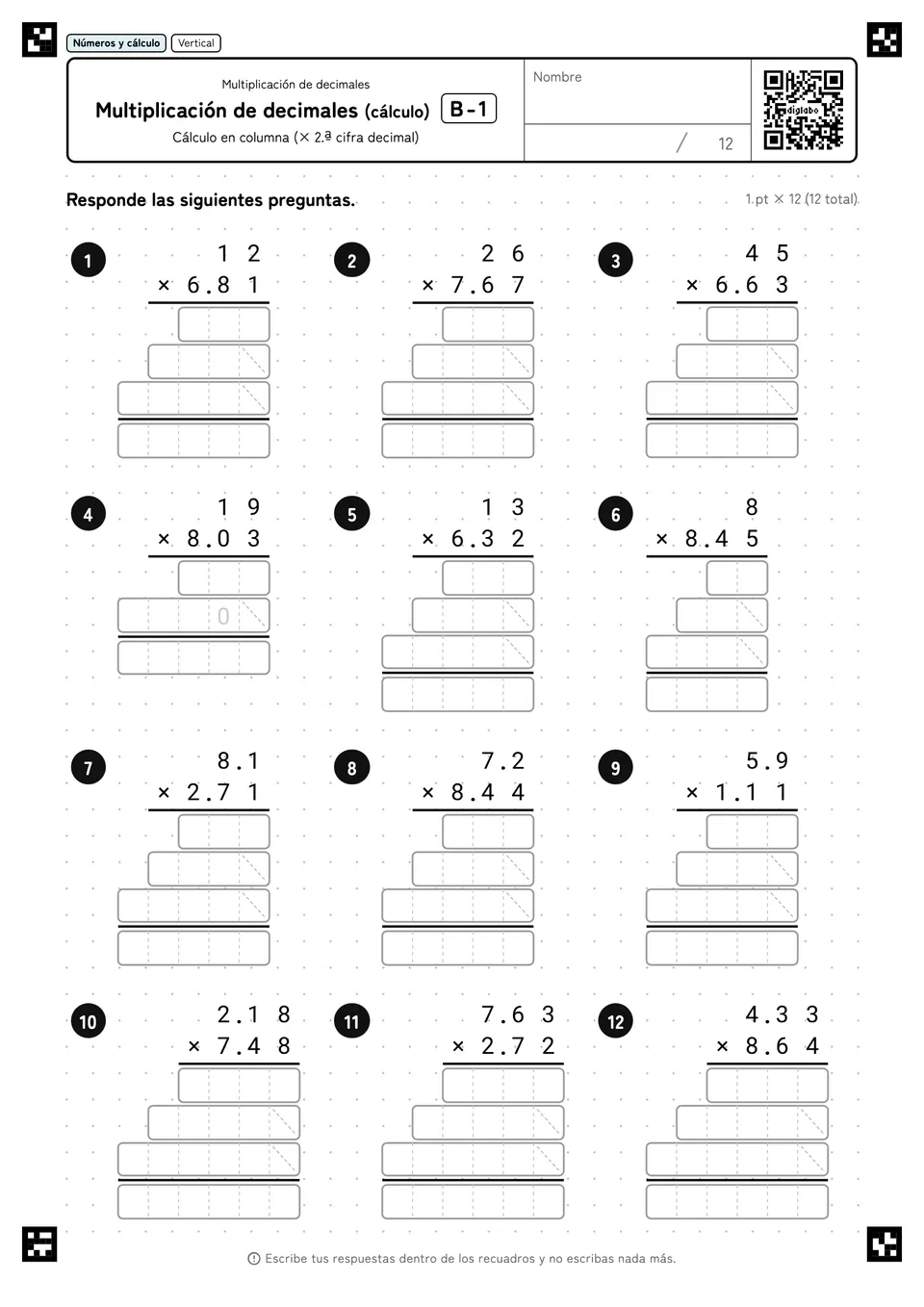 Multiplicación de decimales (cálculo) B-1