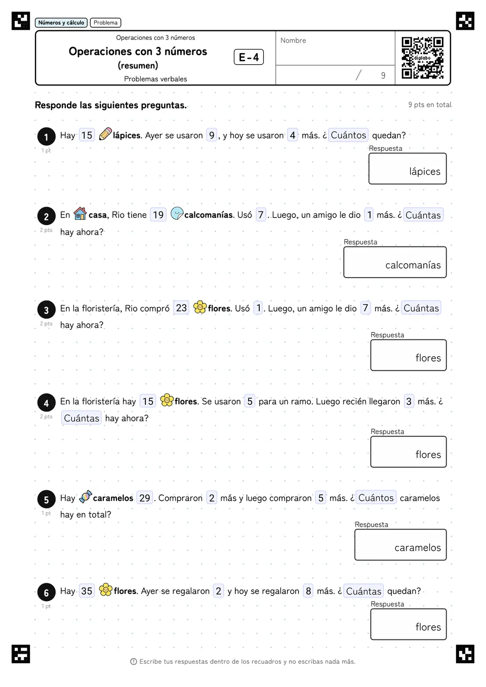 Operaciones con 3 números (resumen) E-4