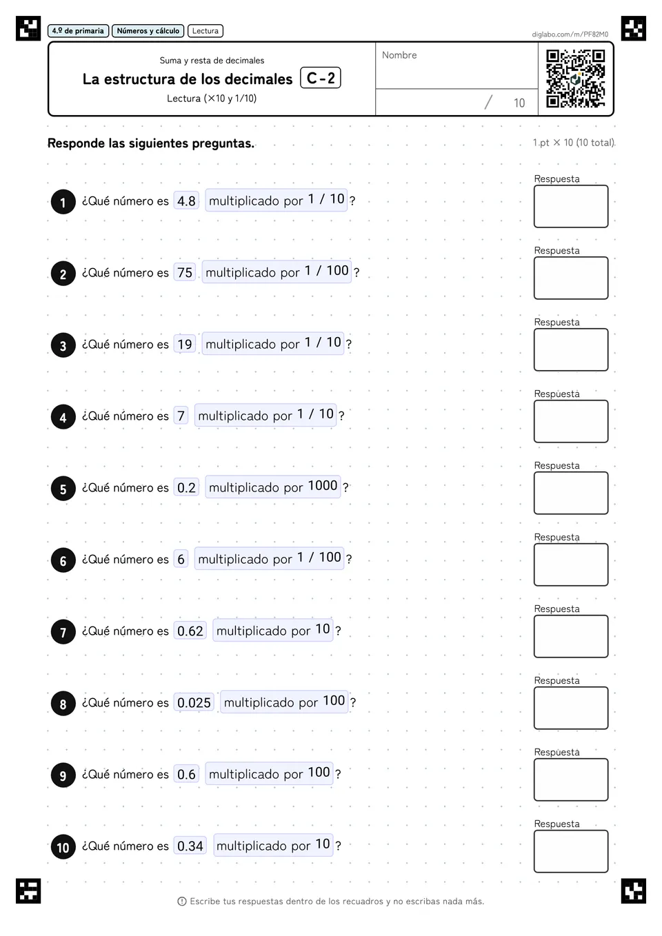 4.º de primaria Suma y resta de decimales La estructura de los decimales