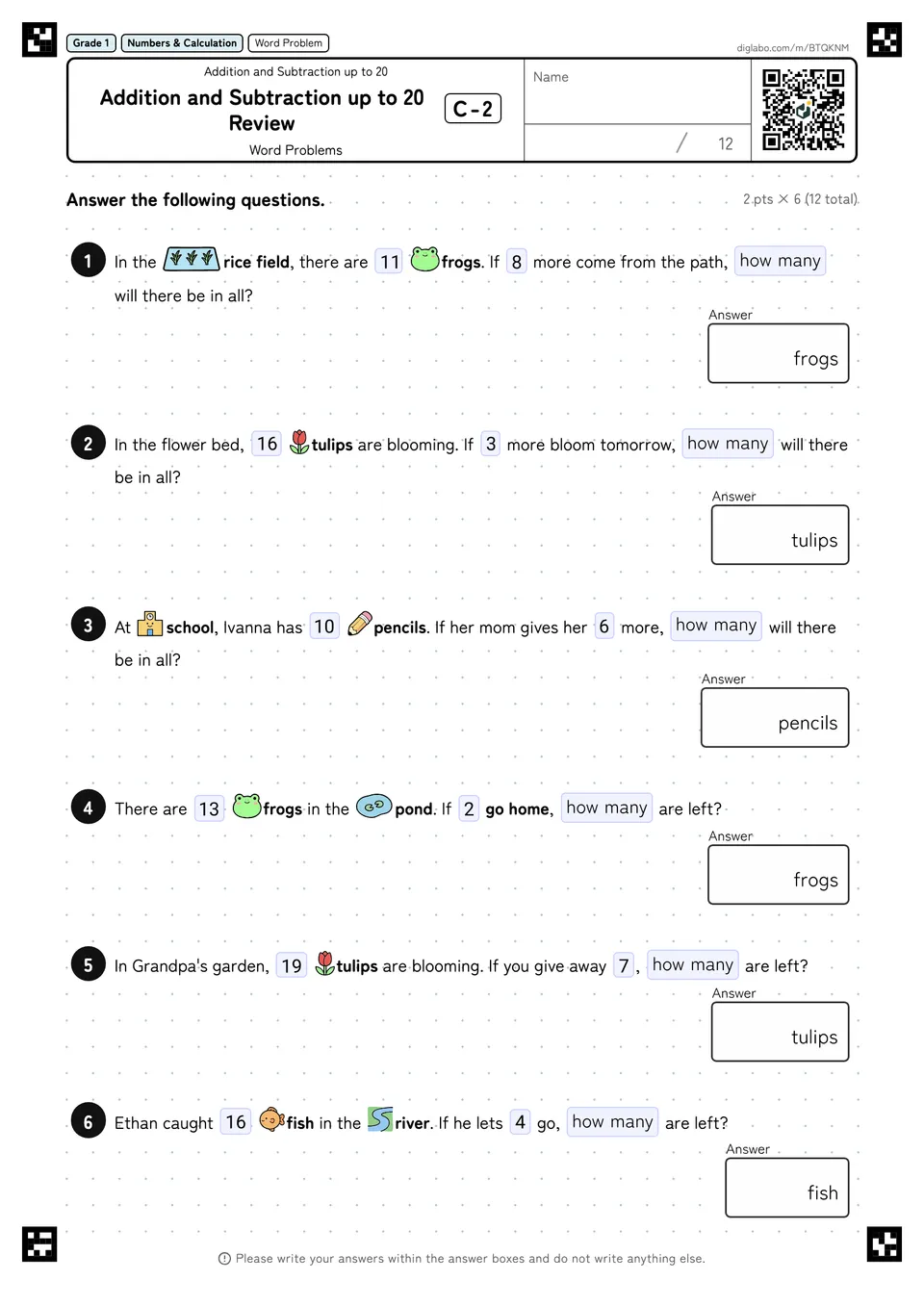 Grade 1 (Elementary School) Addition and Subtraction up to 20 Addition and Subtraction up to 20 Review