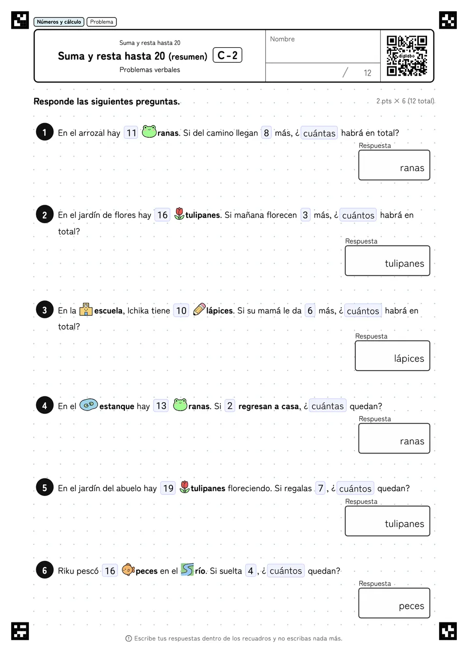 Suma y resta hasta 20 (resumen) C-2