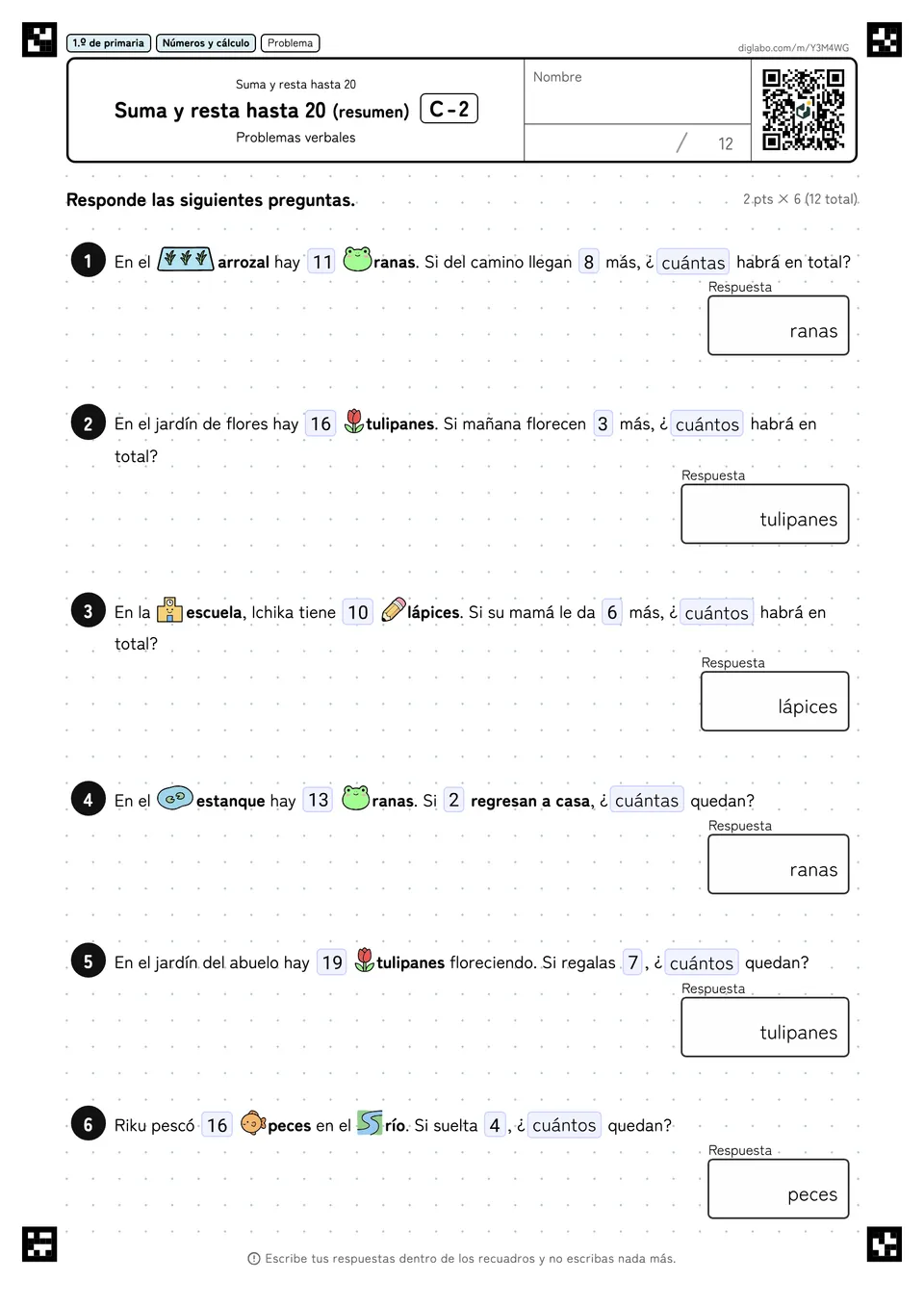 1.º de primaria Suma y resta hasta 20 Suma y resta hasta 20 (resumen)