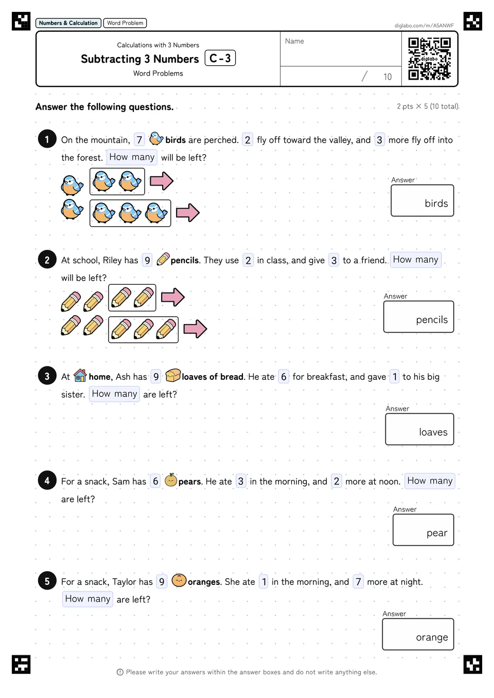 Subtracting 3 Numbers C-3