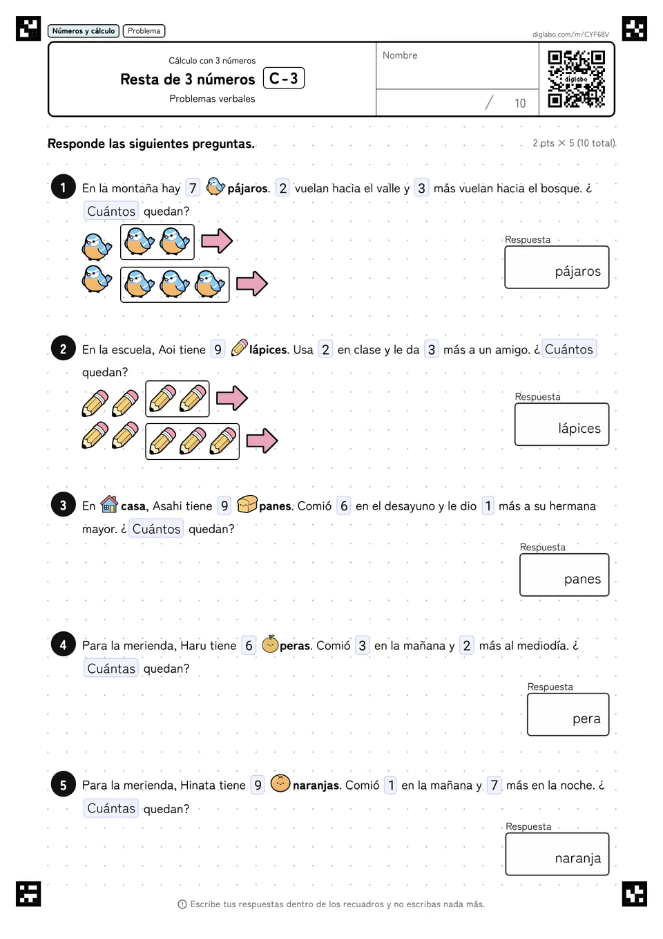 Resta de 3 números C-3