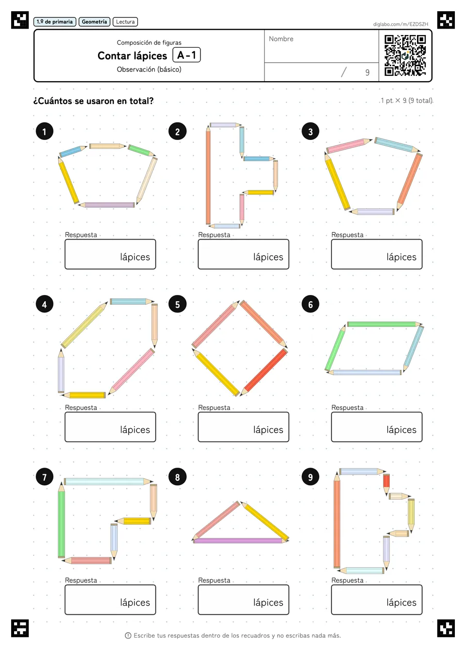1.º de primaria Composición de figuras Contar lápices