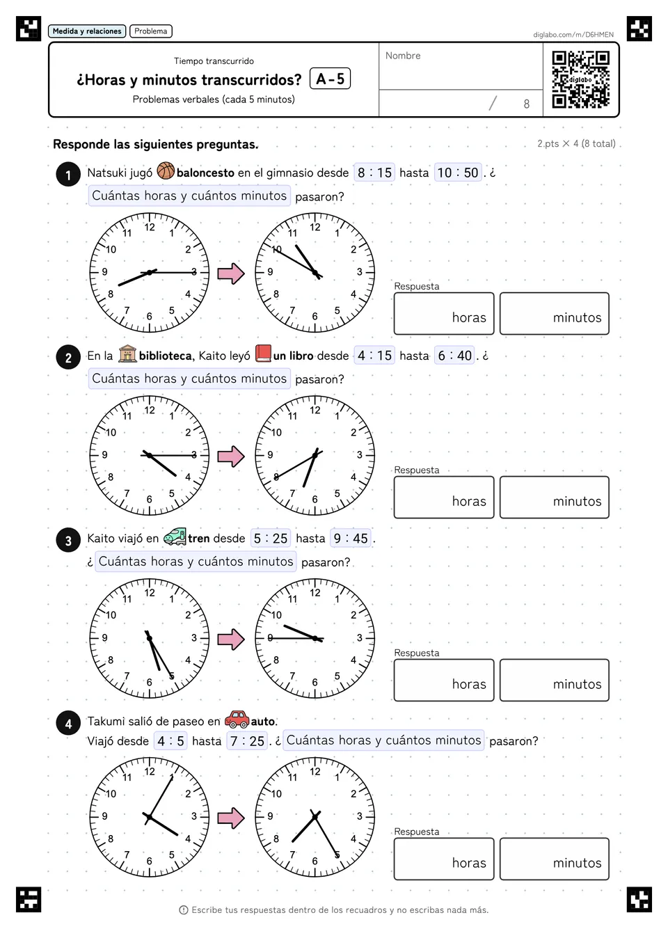 ¿Horas y minutos transcurridos? A-5