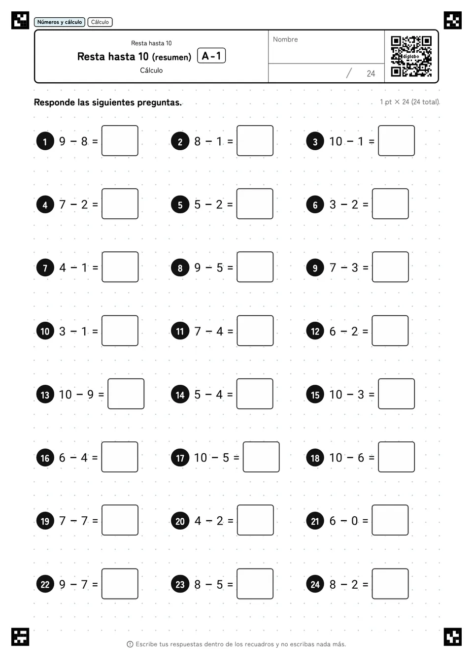 Resta hasta 10 (resumen) A-1