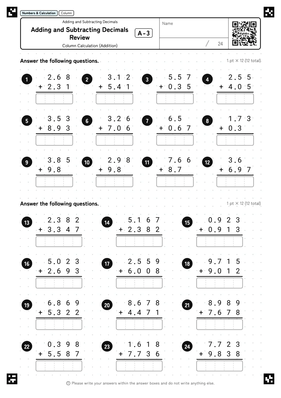 Adding and Subtracting Decimals Review A-3