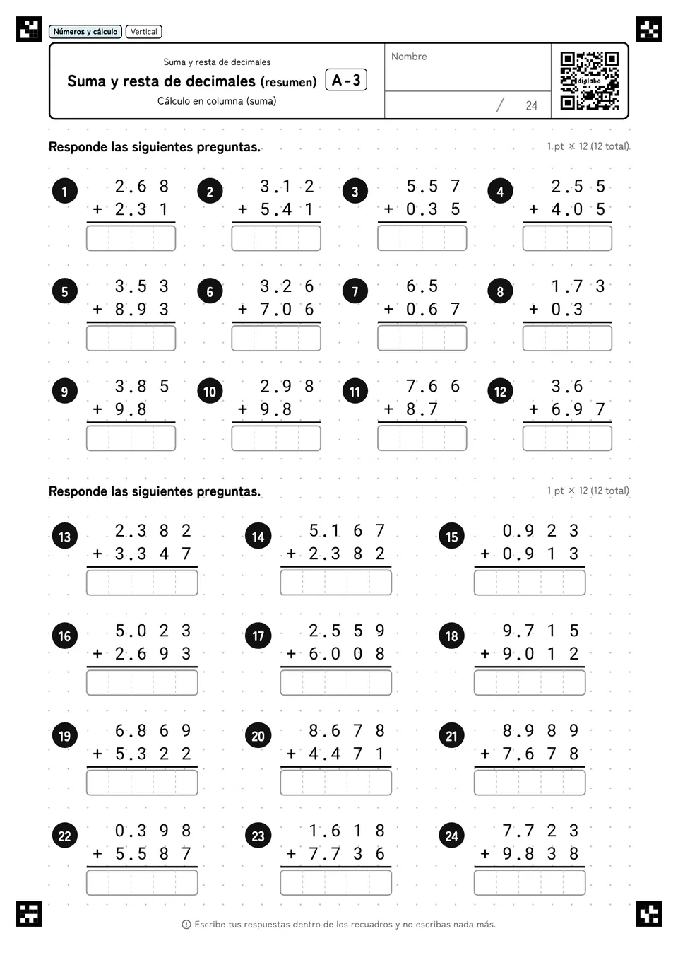 Suma y resta de decimales (resumen) A-3