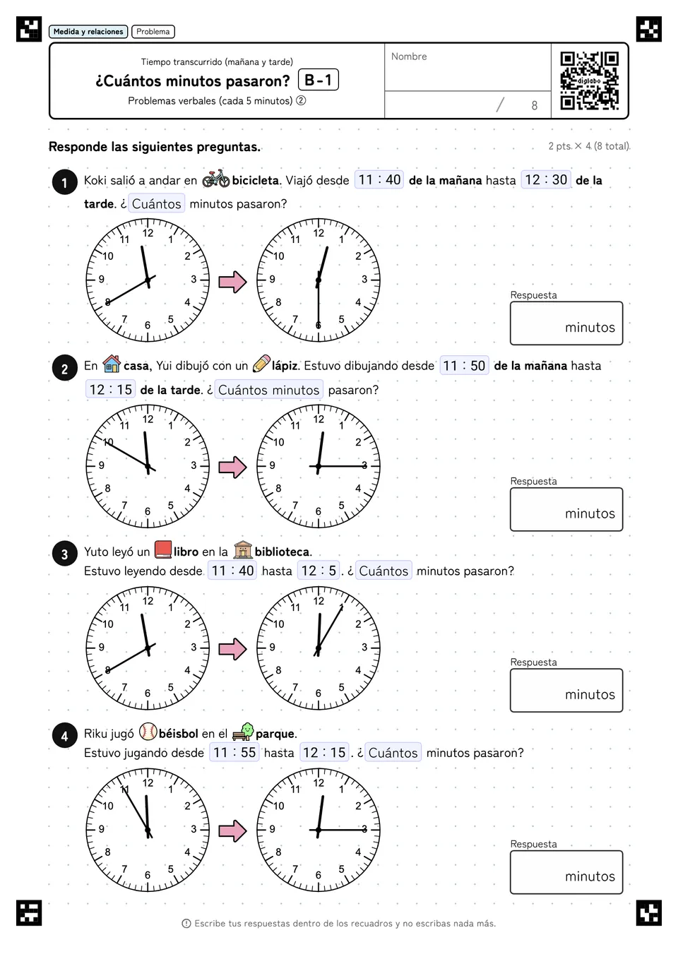 ¿Cuántos minutos pasaron? B-1