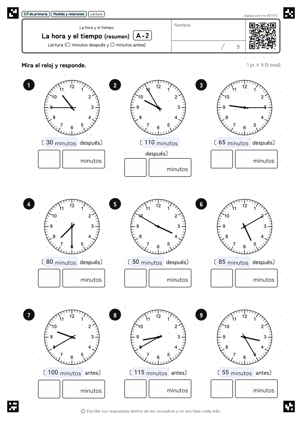 3.º de primaria La hora y el tiempo La hora y el tiempo (resumen)