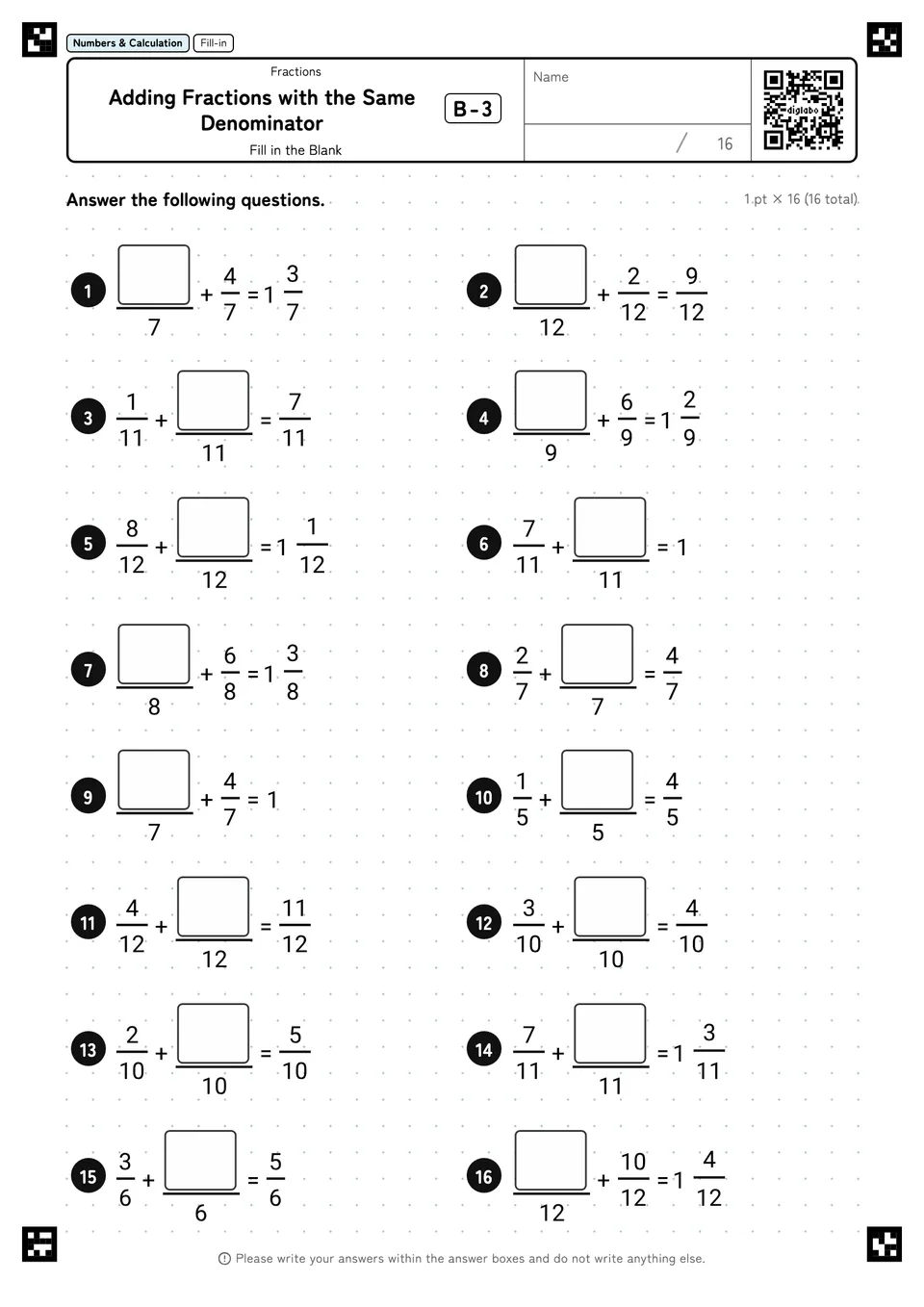Adding Fractions with the Same Denominator B-3