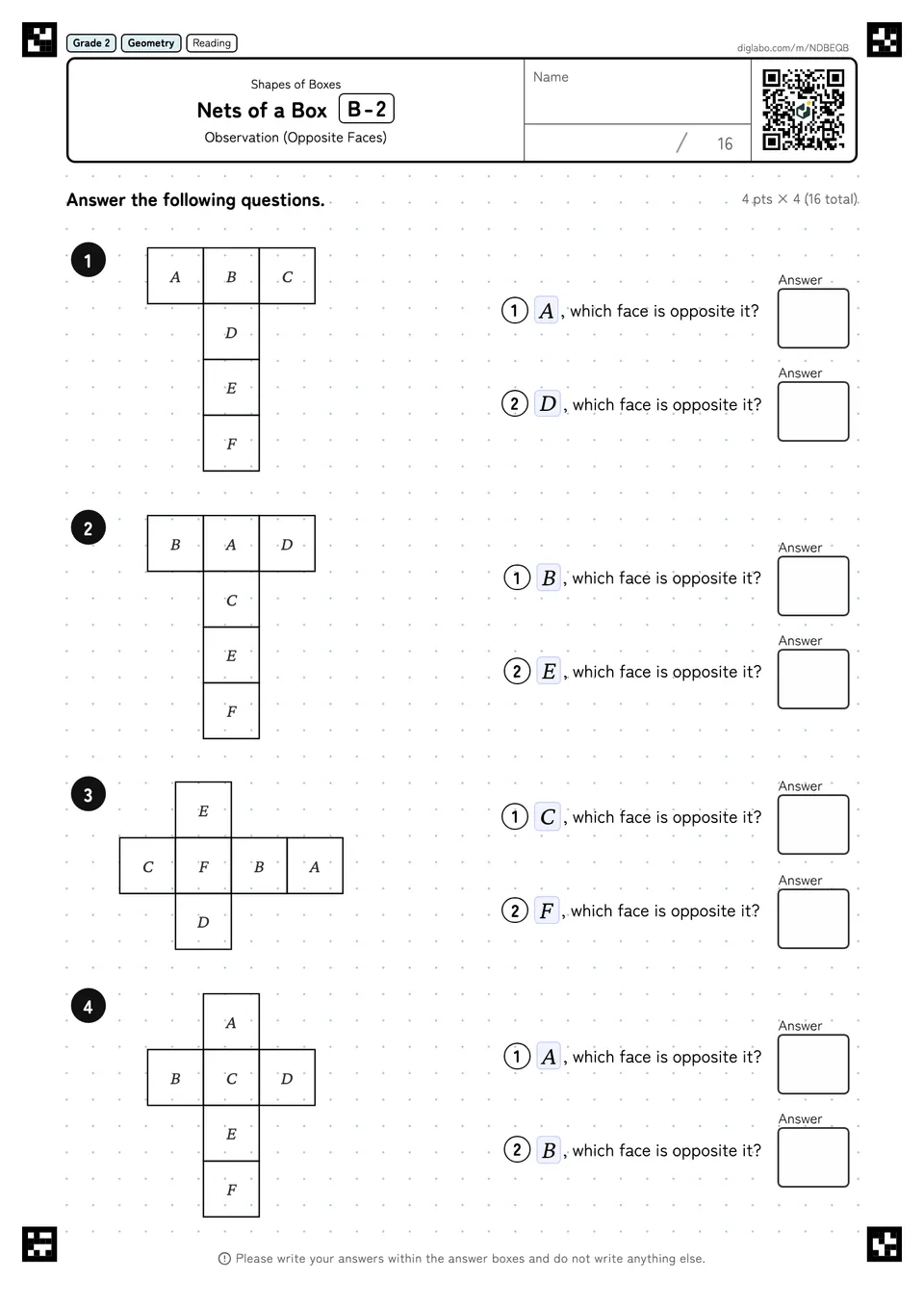 Grade 2 (Elementary School) Shapes of Boxes Nets of a Box