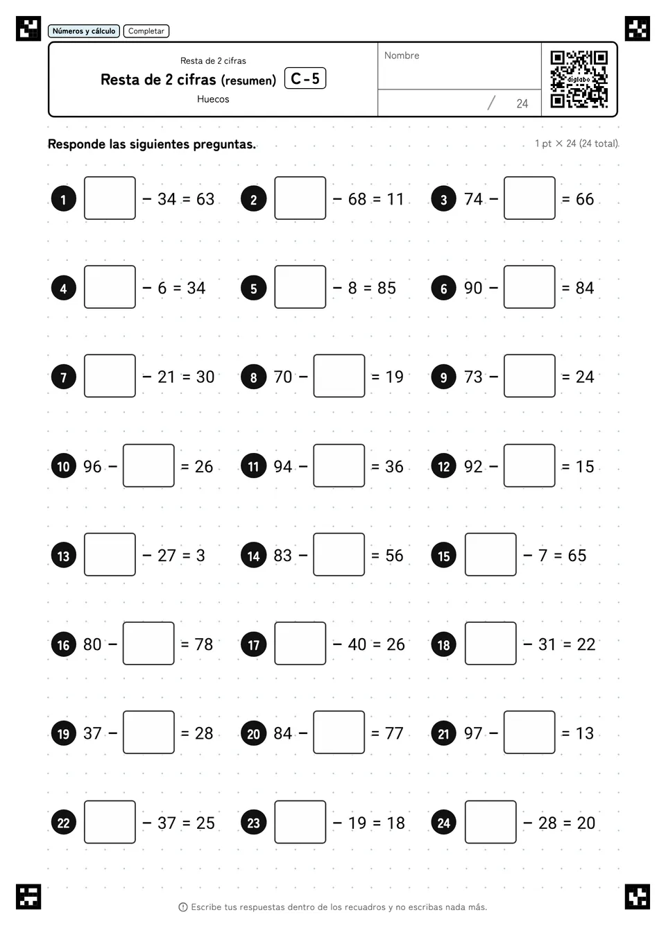 Resta de 2 cifras (resumen) C-5