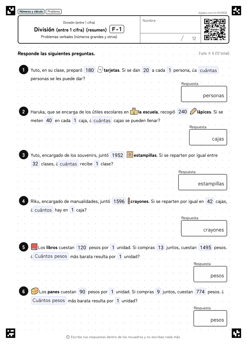 División (entre 1 cifra) (resumen) F-1