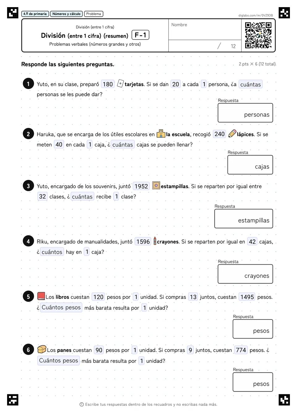 4.º de primaria División (entre 1 cifra) División (entre 1 cifra) (resumen)