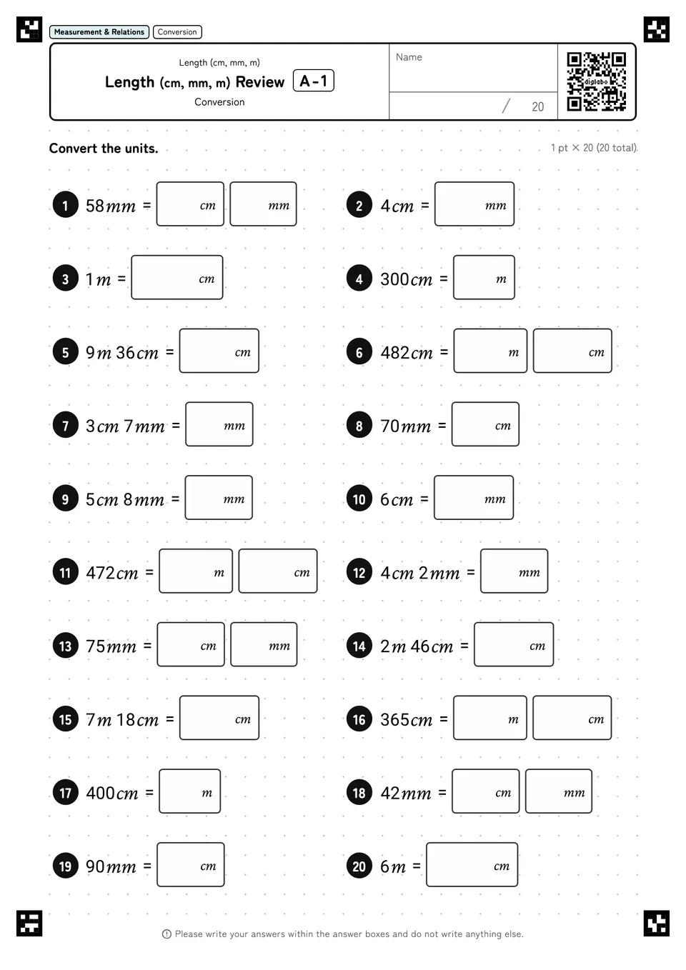 Length (cm, mm, m) Review A-1