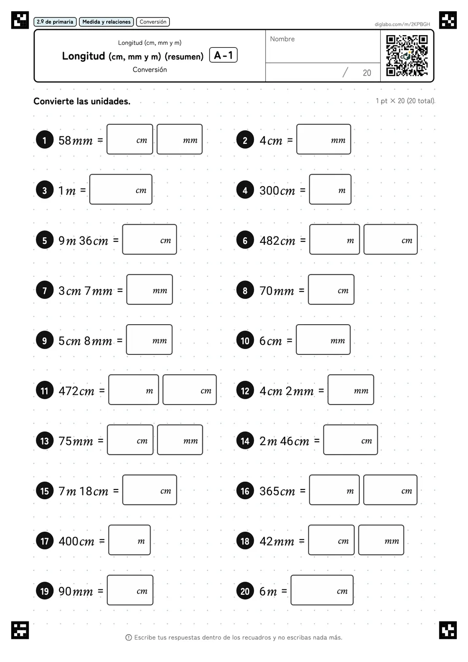 2.º de primaria Longitud (cm, mm y m) Longitud (cm, mm y m) (resumen)