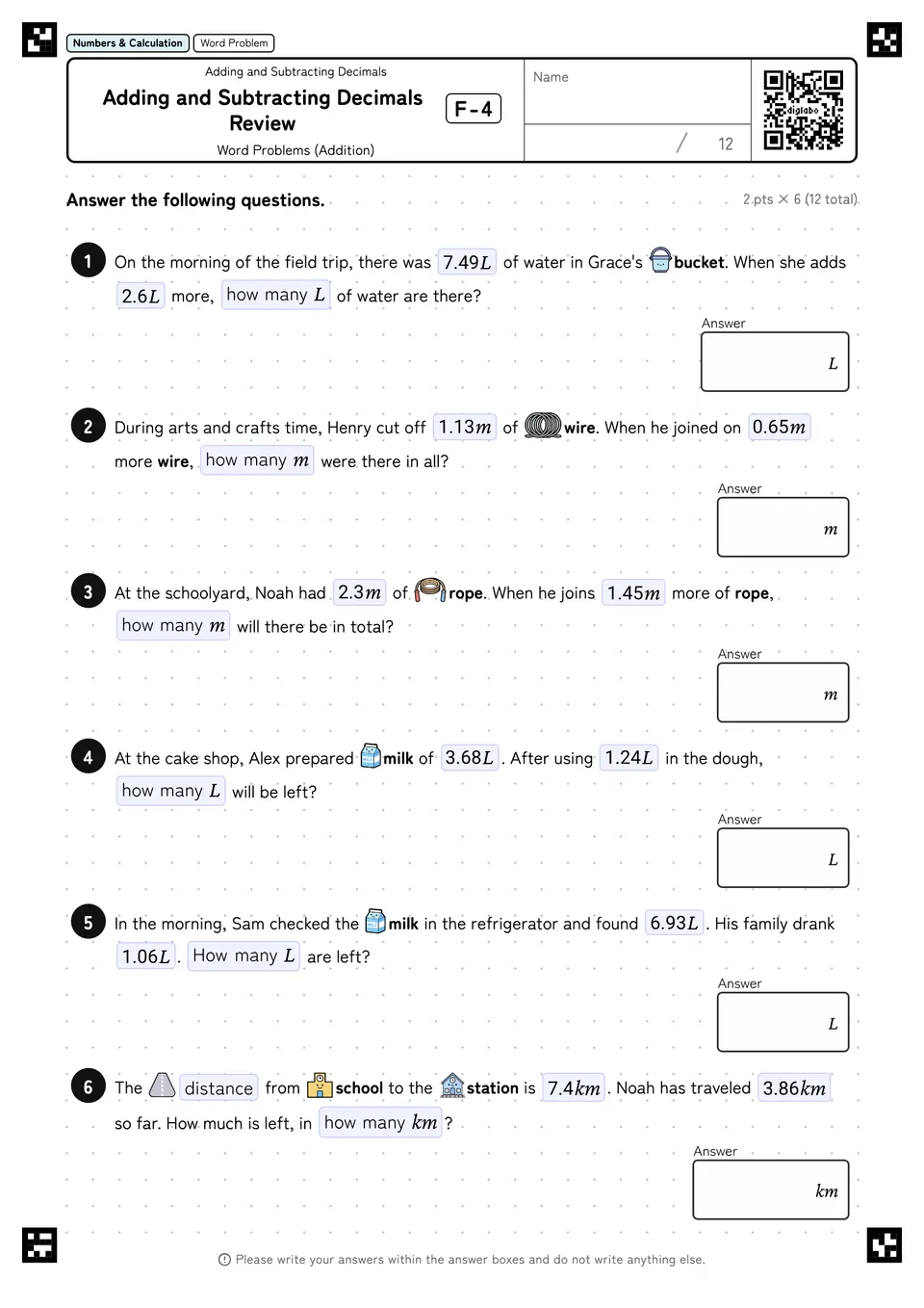 Adding and Subtracting Decimals Review F-4