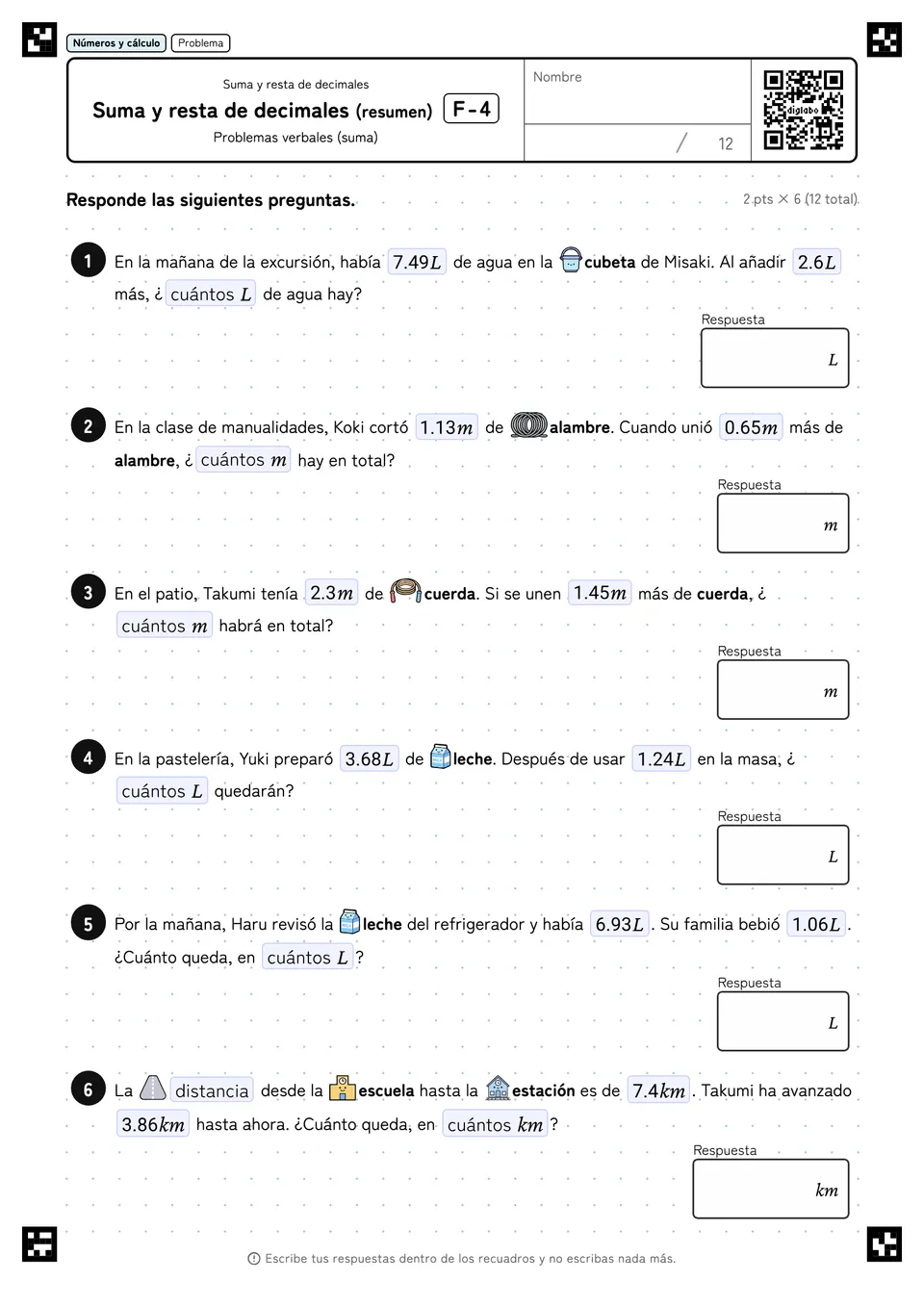 Suma y resta de decimales (resumen) F-4