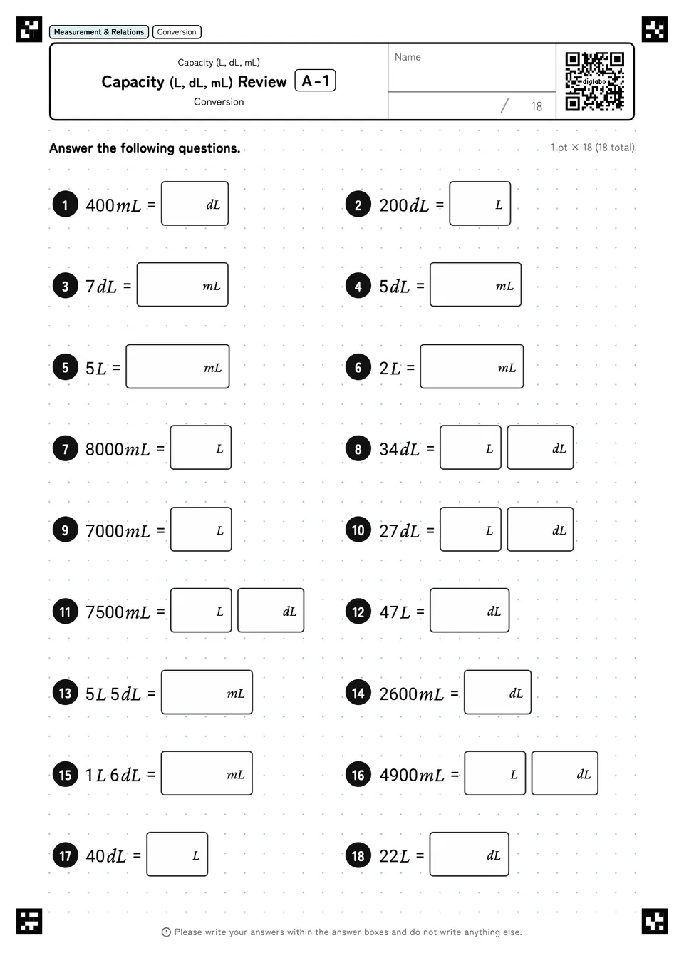 Capacity (L, dL, mL) Review A-1