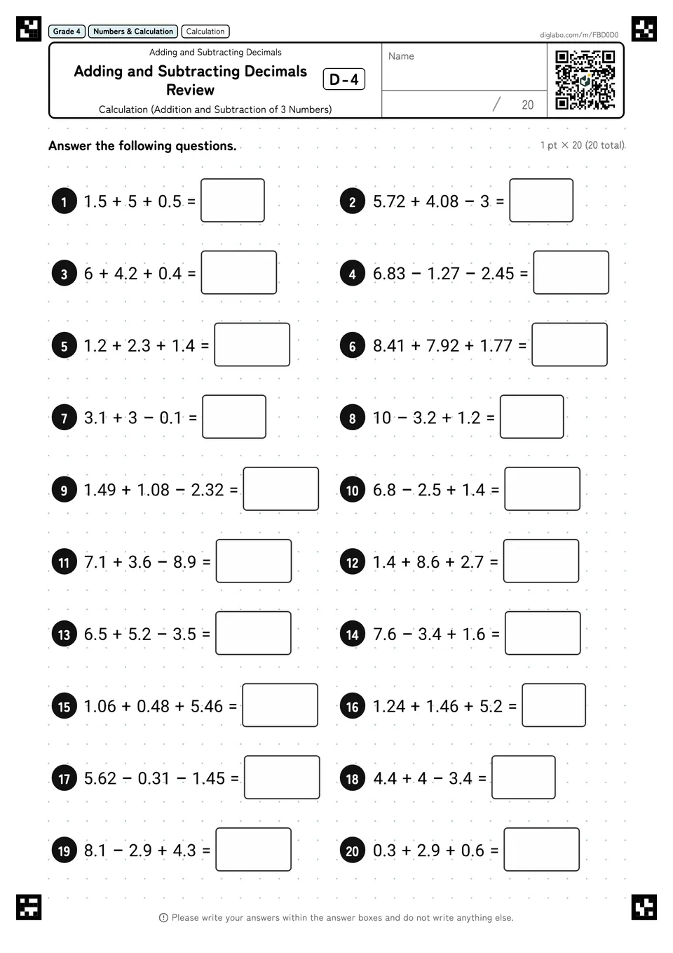 Grade 4 (Elementary School) Adding and Subtracting Decimals Adding and Subtracting Decimals Review
