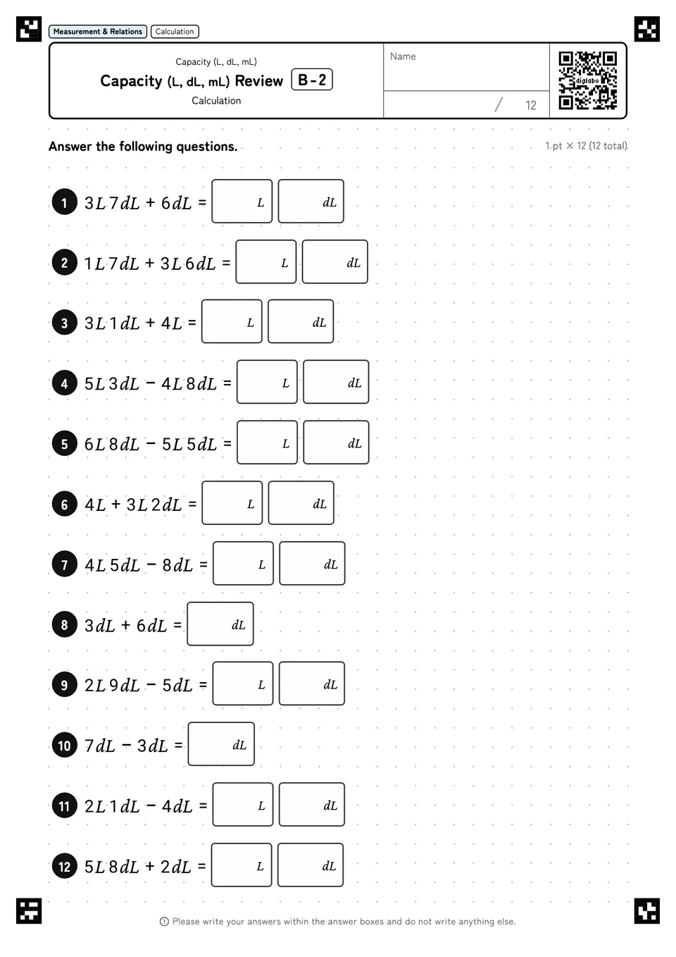Capacity (L, dL, mL) Review B-2