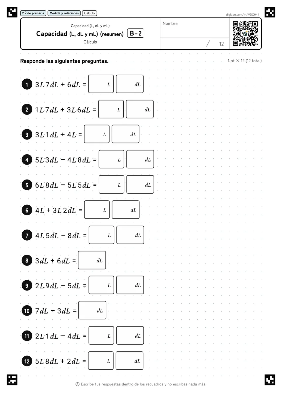2.º de primaria Capacidad (L, dL y mL) Capacidad (L, dL y mL) (resumen)