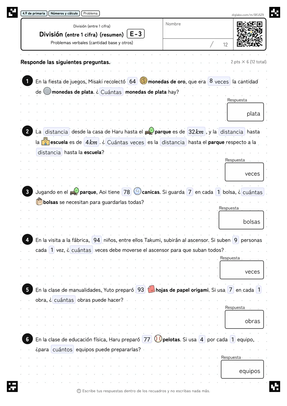 4.º de primaria División (entre 1 cifra) División (entre 1 cifra) (resumen)