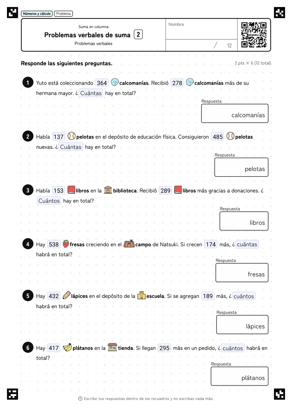 Problemas verbales de suma 2