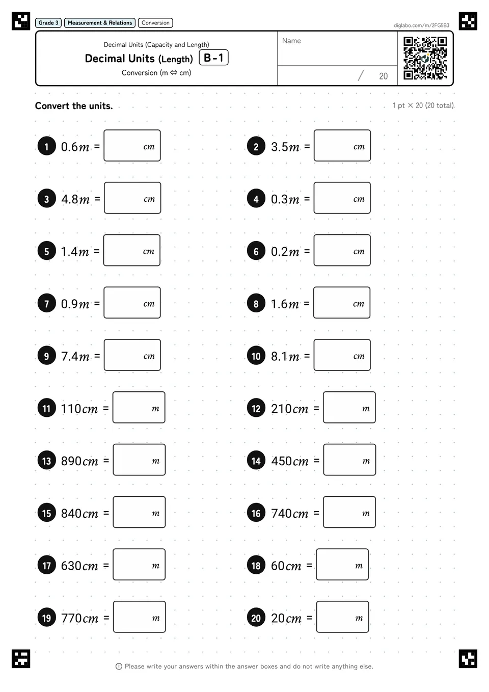 Grade 3 (Elementary School) Decimal Units (Capacity and Length) Decimal Units (Length)