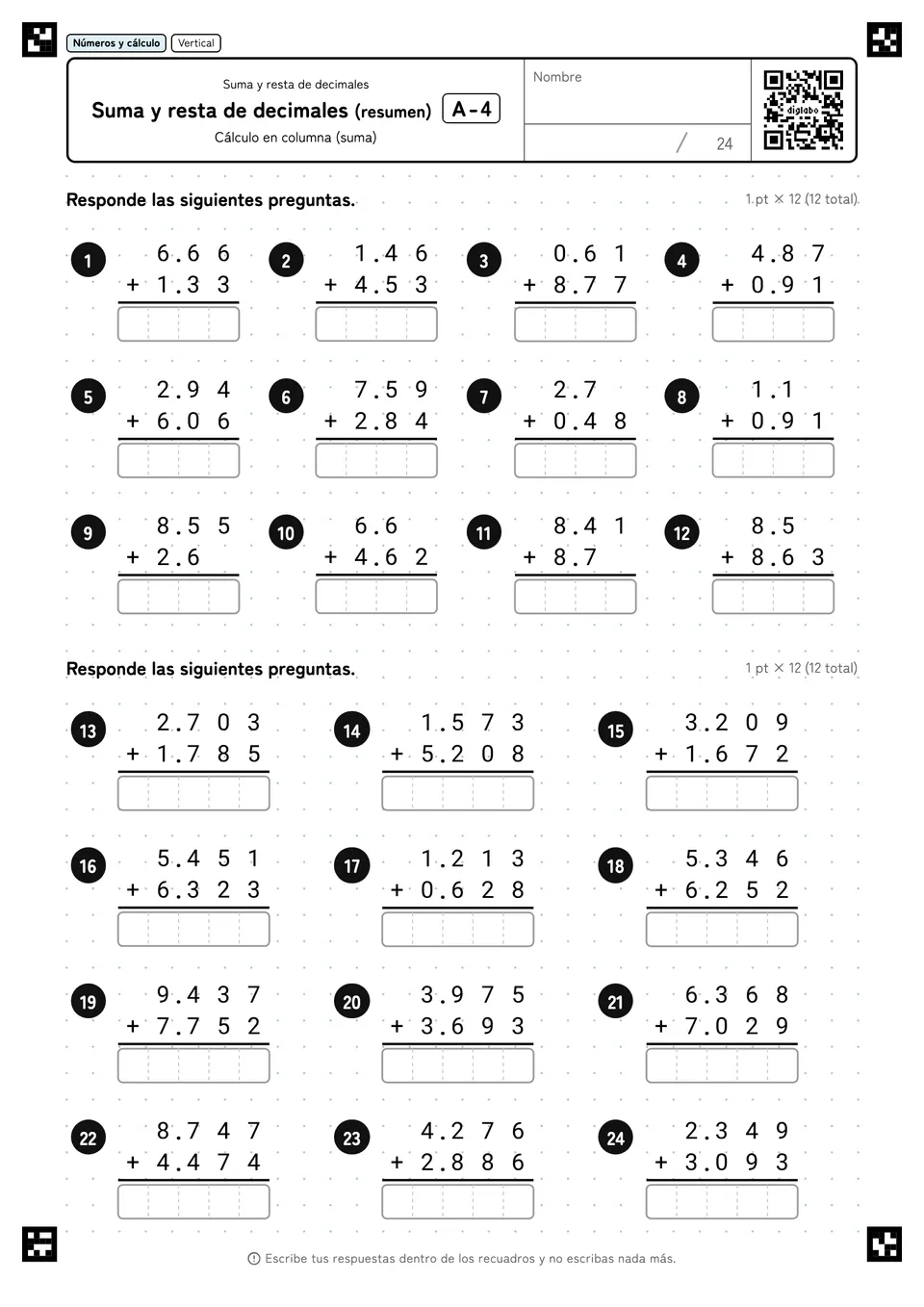 Suma y resta de decimales (resumen) A-4