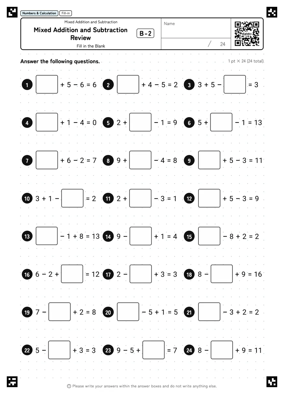 Mixed Addition and Subtraction Review B-2