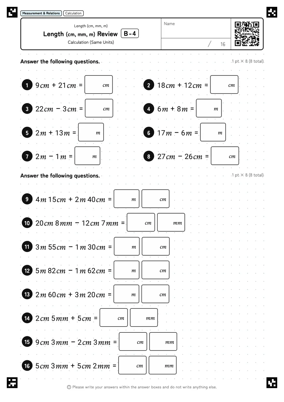 Length (cm, mm, m) Review B-4