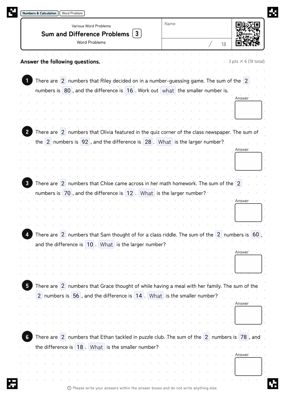 Sum and Difference Problems 3