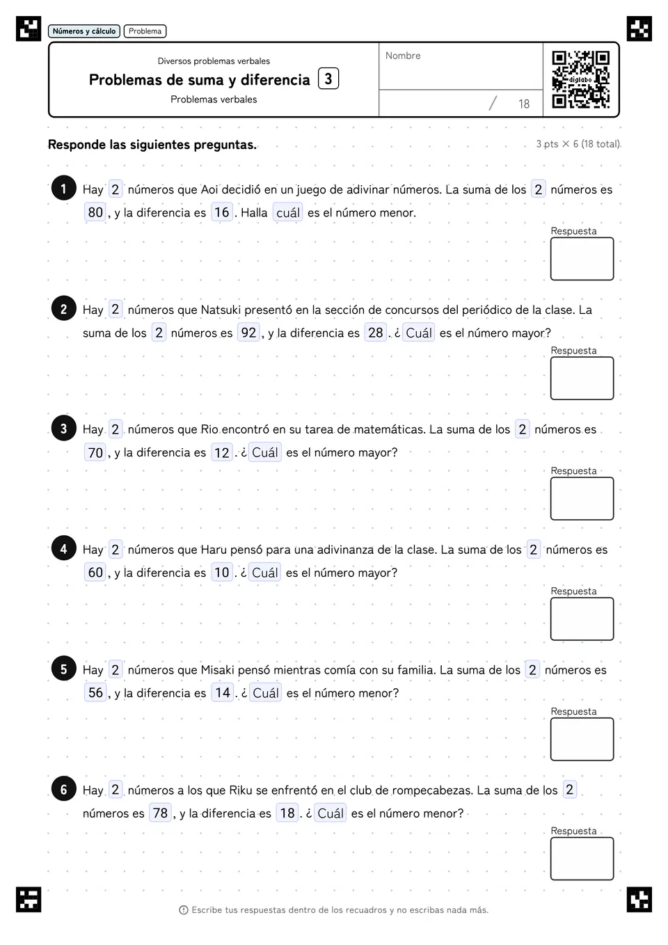 Problemas de suma y diferencia 3