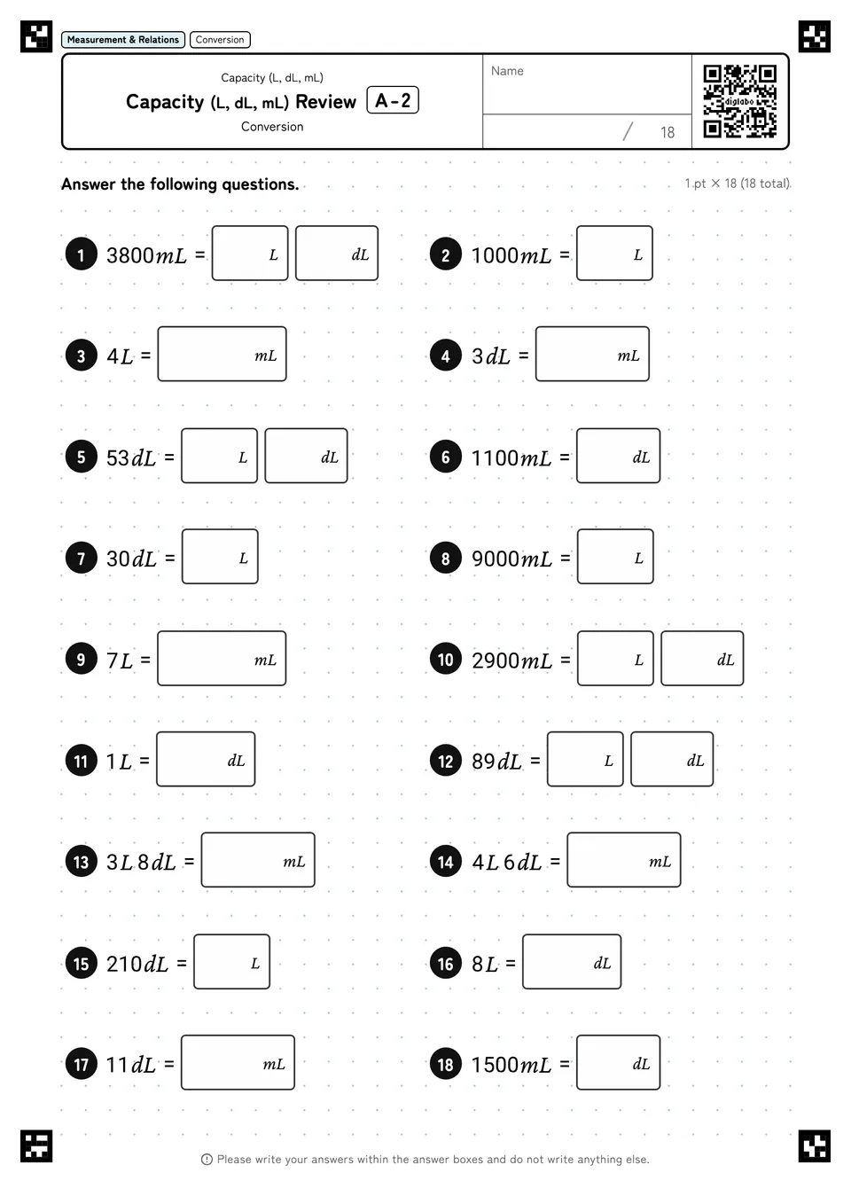 Capacity (L, dL, mL) Review A-2