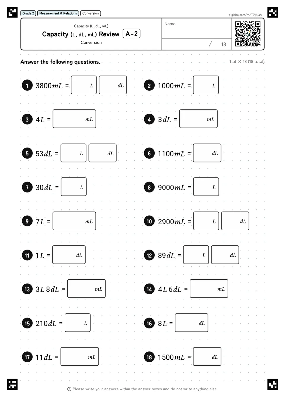 Grade 2 (Elementary School) Capacity (L, dL, mL) Capacity (L, dL, mL) Review