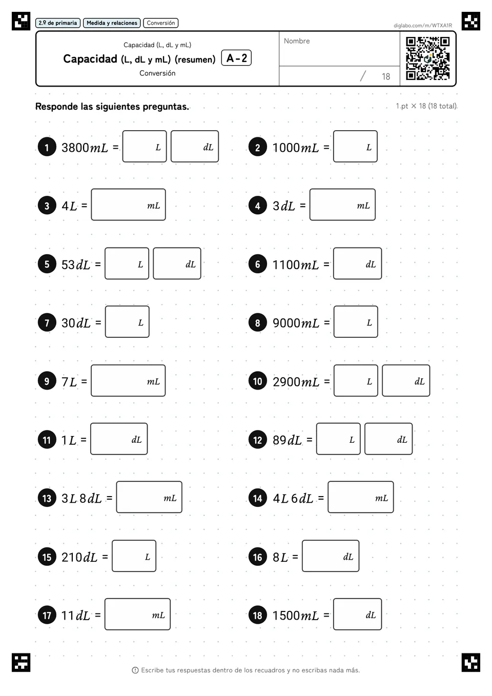 2.º de primaria Capacidad (L, dL y mL) Capacidad (L, dL y mL) (resumen)