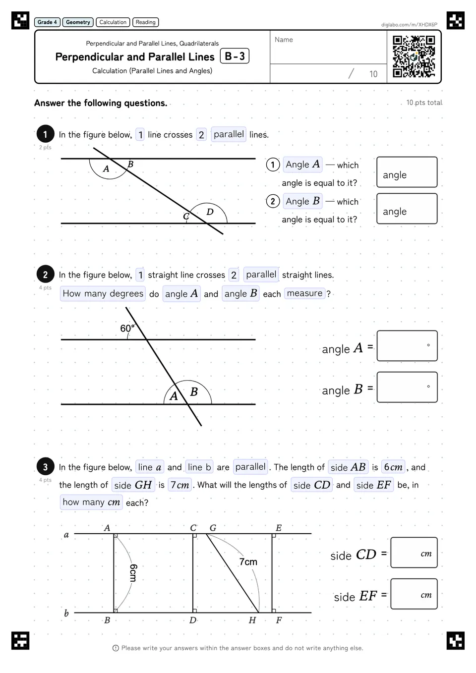 Grade 4 (Elementary School) Perpendicular and Parallel Lines, Quadrilaterals Perpendicular and Parallel Lines