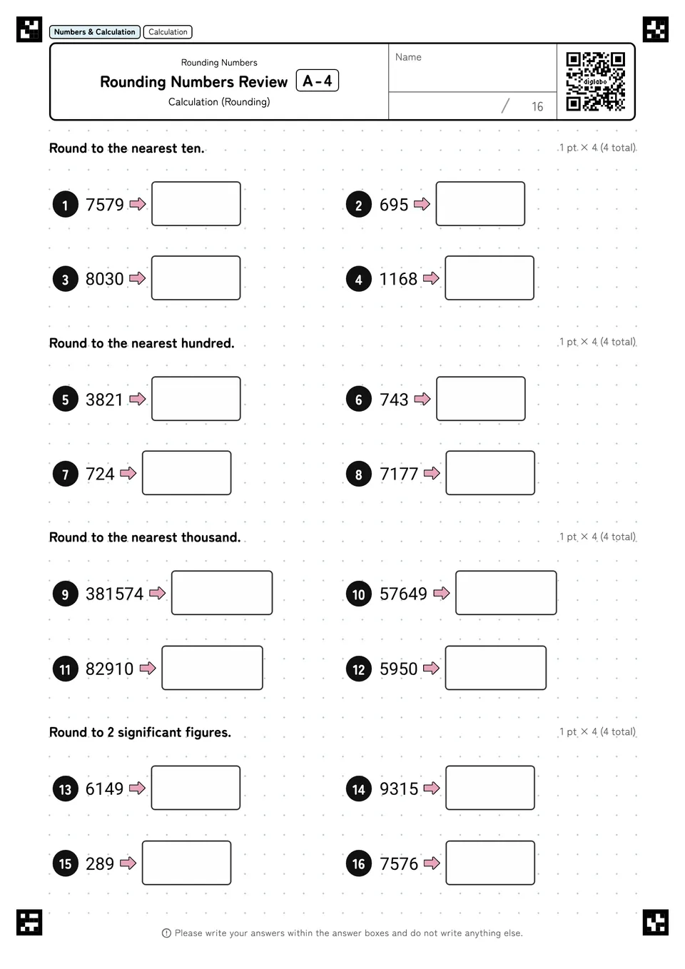 Rounding Numbers Review A-4