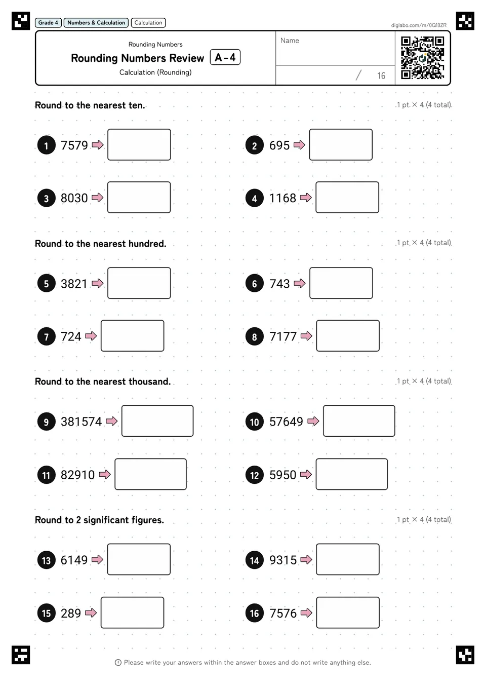 Grade 4 (Elementary School) Rounding Numbers Rounding Numbers Review